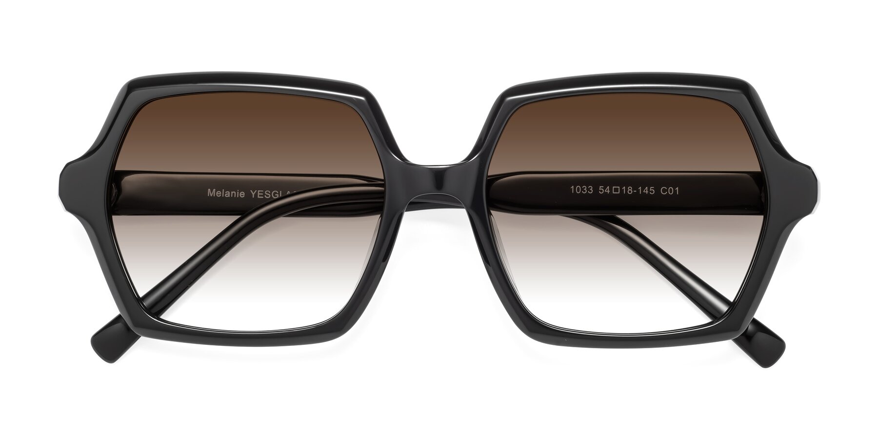 Folded Front of Melanie in Black with Brown Gradient Lenses