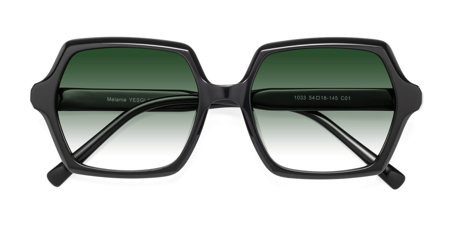 Folded Front of Melanie in Black with Green Gradient Lenses