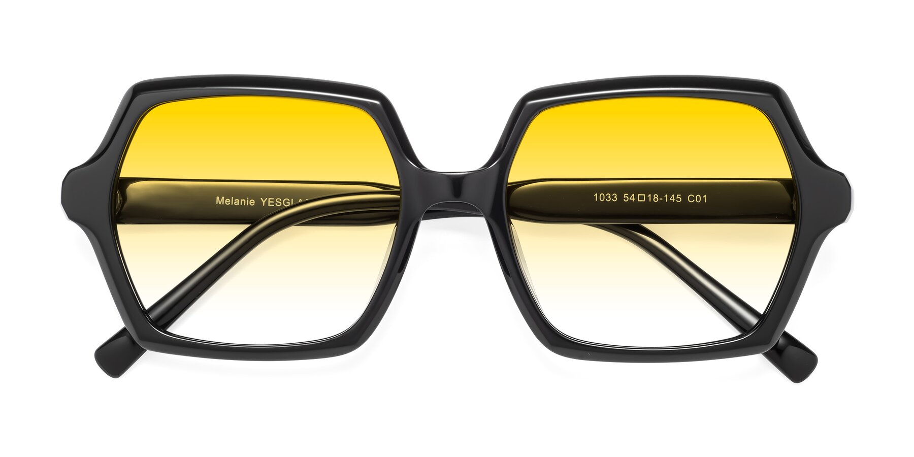 Folded Front of Melanie in Black with Yellow Gradient Lenses