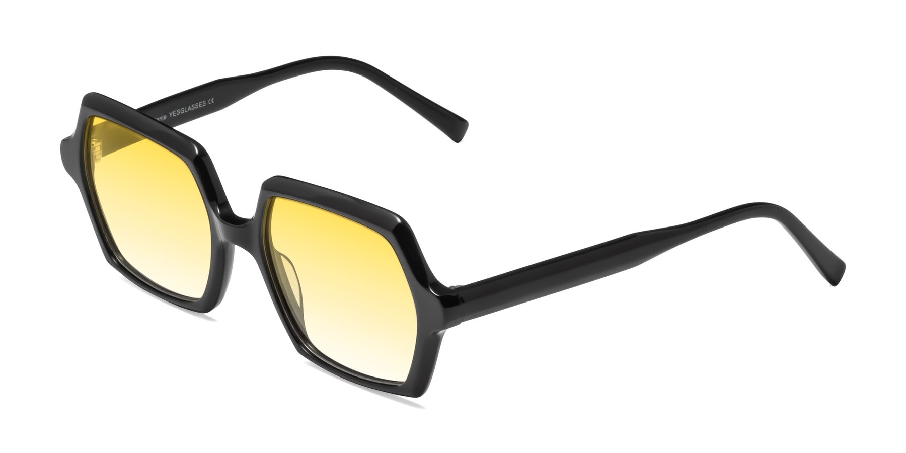 Angle of Melanie in Black with Yellow Gradient Lenses