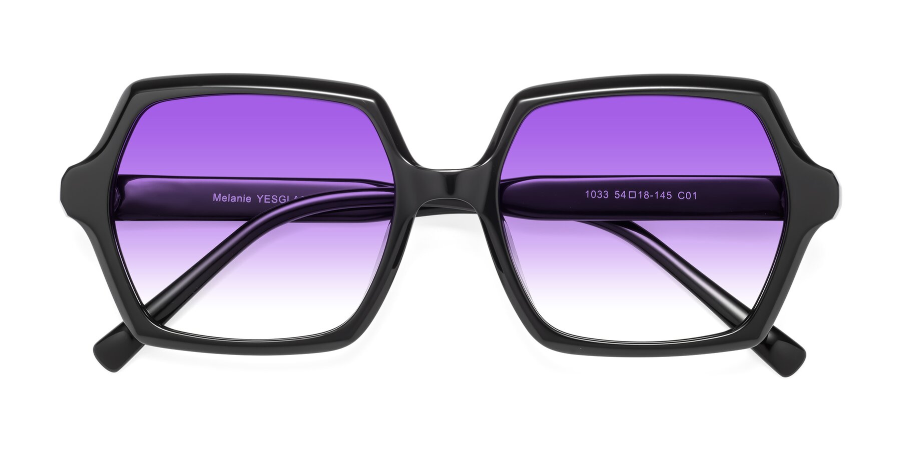 Folded Front of Melanie in Black with Purple Gradient Lenses
