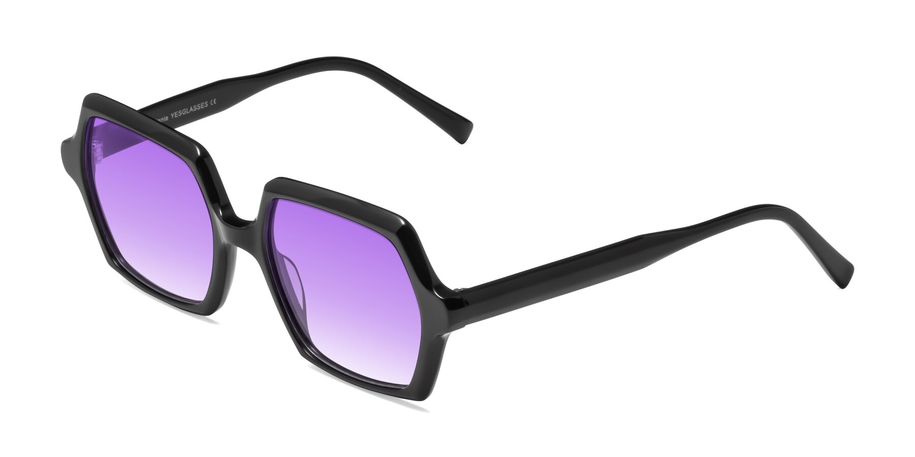 Angle of Melanie in Black with Purple Gradient Lenses