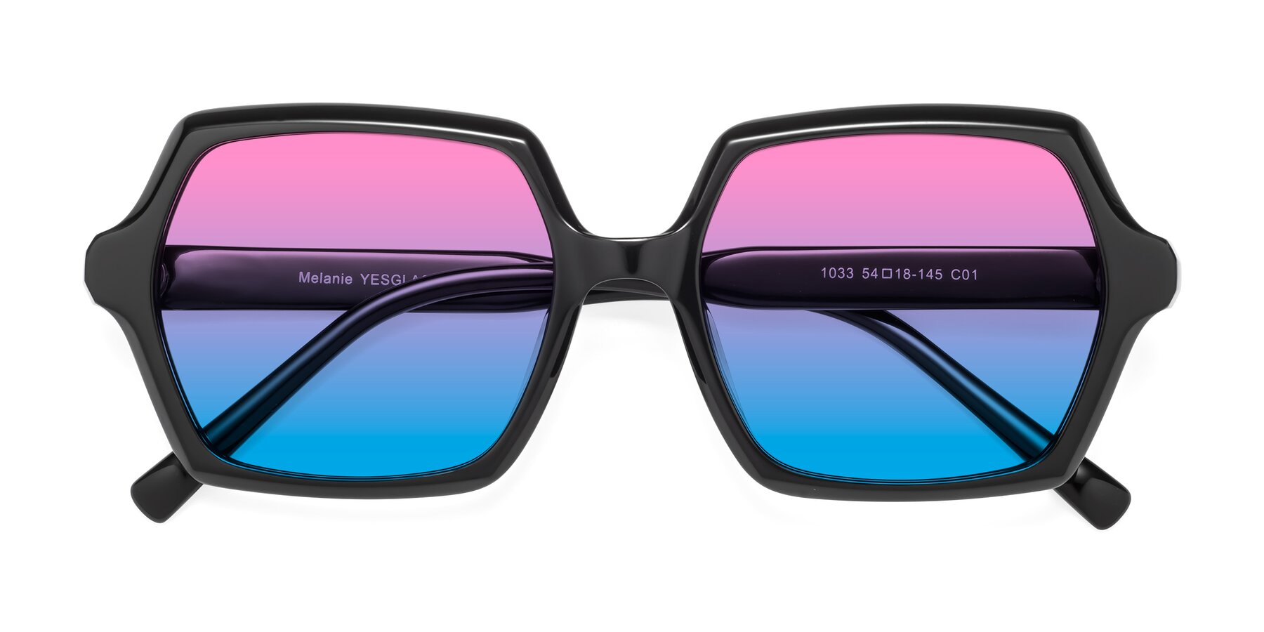 Folded Front of Melanie in Black with Pink / Blue Gradient Lenses