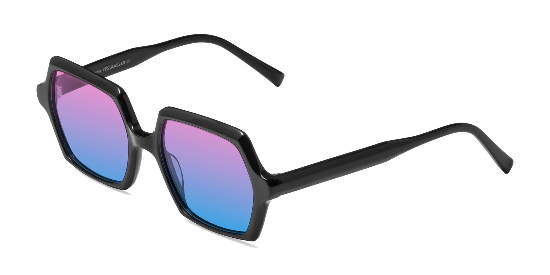 Angle of Melanie in Black with Pink / Blue Gradient Lenses