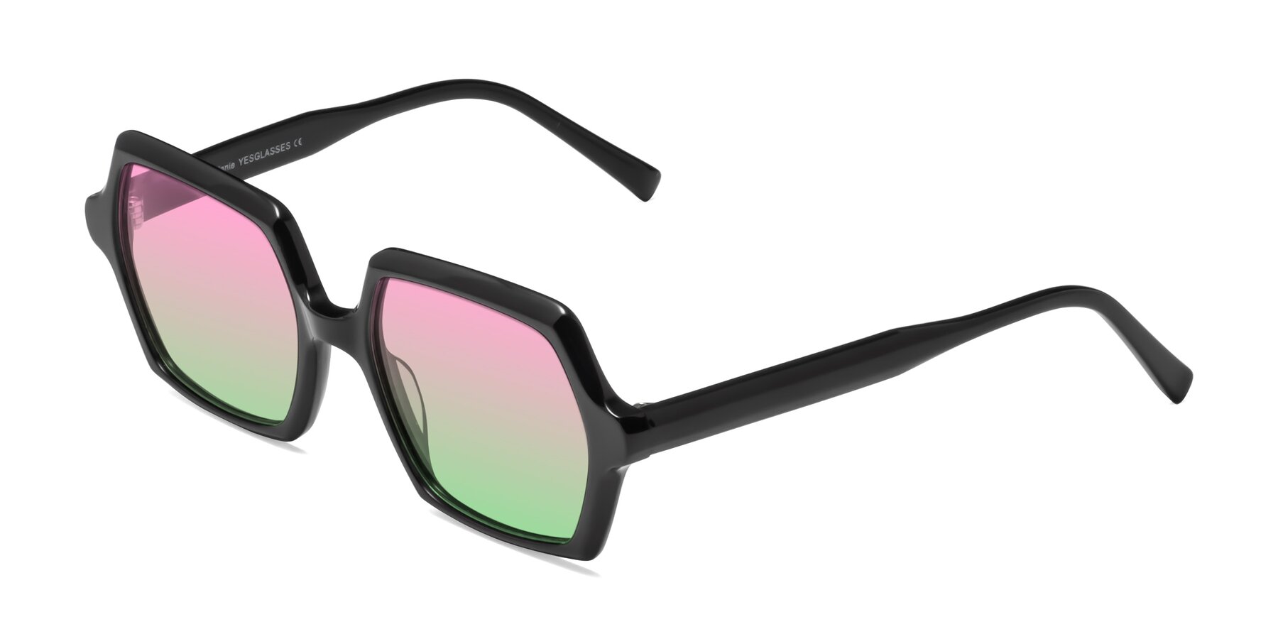 Angle of Melanie in Black with Pink / Green Gradient Lenses