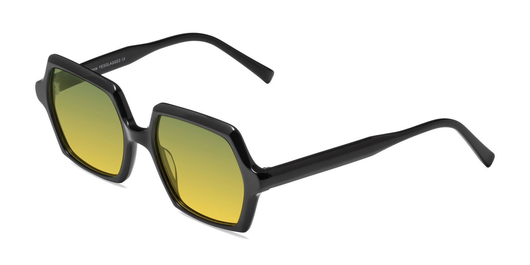 Angle of Melanie in Black with Green / Yellow Gradient Lenses