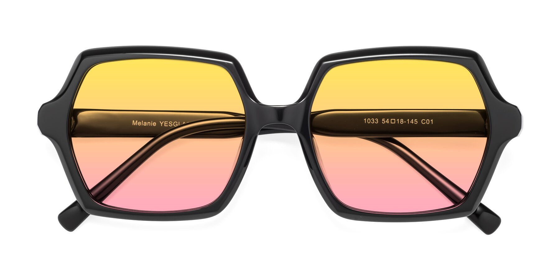 Folded Front of Melanie in Black with Yellow / Pink Gradient Lenses