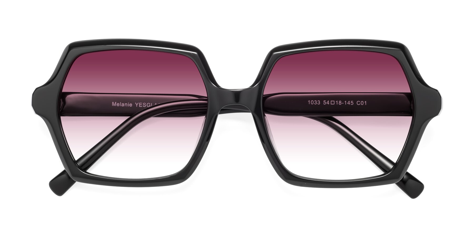 Folded Front of Melanie in Black with Wine Gradient Lenses