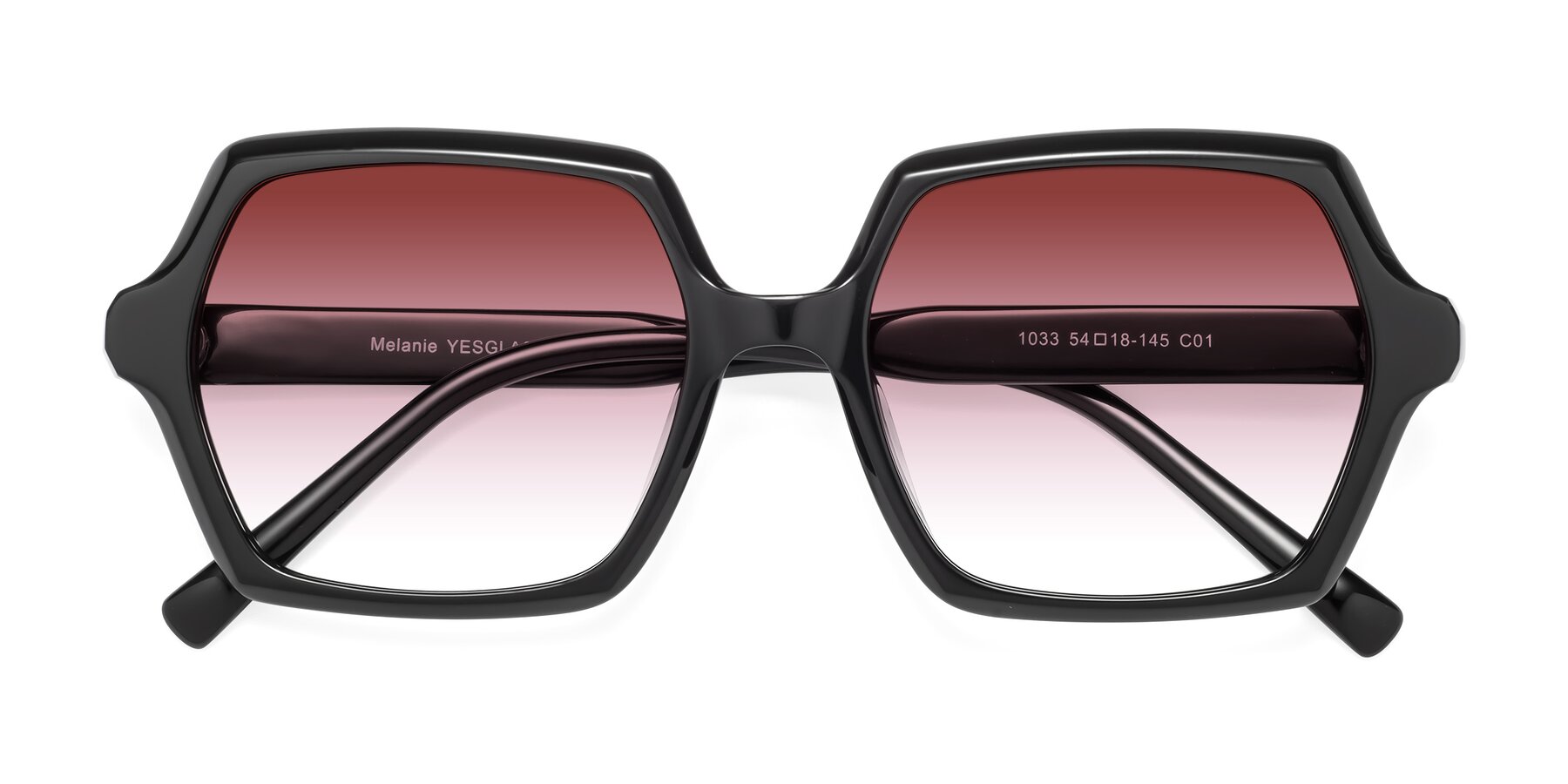 Folded Front of Melanie in Black with Garnet Gradient Lenses