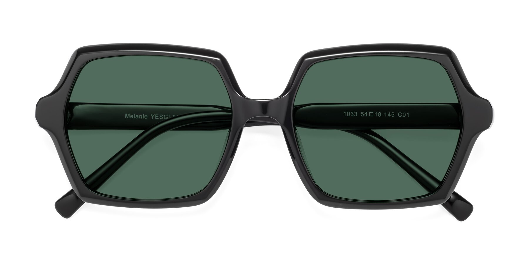 Folded Front of Melanie in Black with Green Polarized Lenses