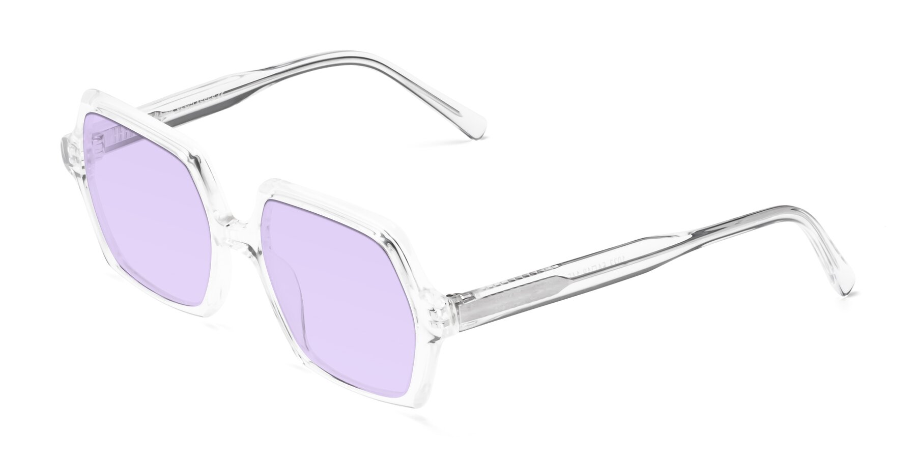 Angle of Melanie in Clear with Light Purple Tinted Lenses