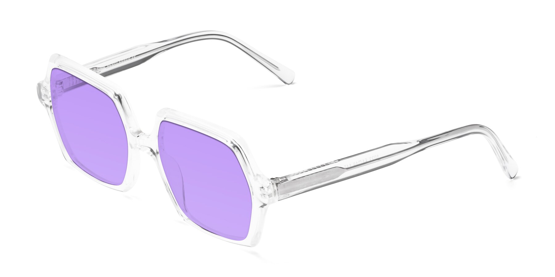 Angle of Melanie in Clear with Medium Purple Tinted Lenses