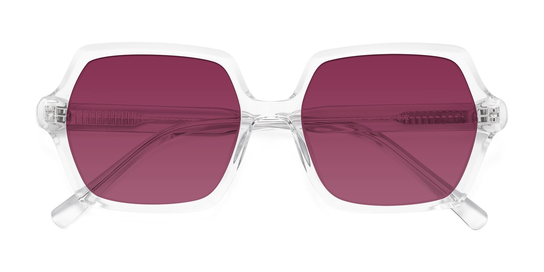 Folded Front of Melanie in Clear with Wine Tinted Lenses