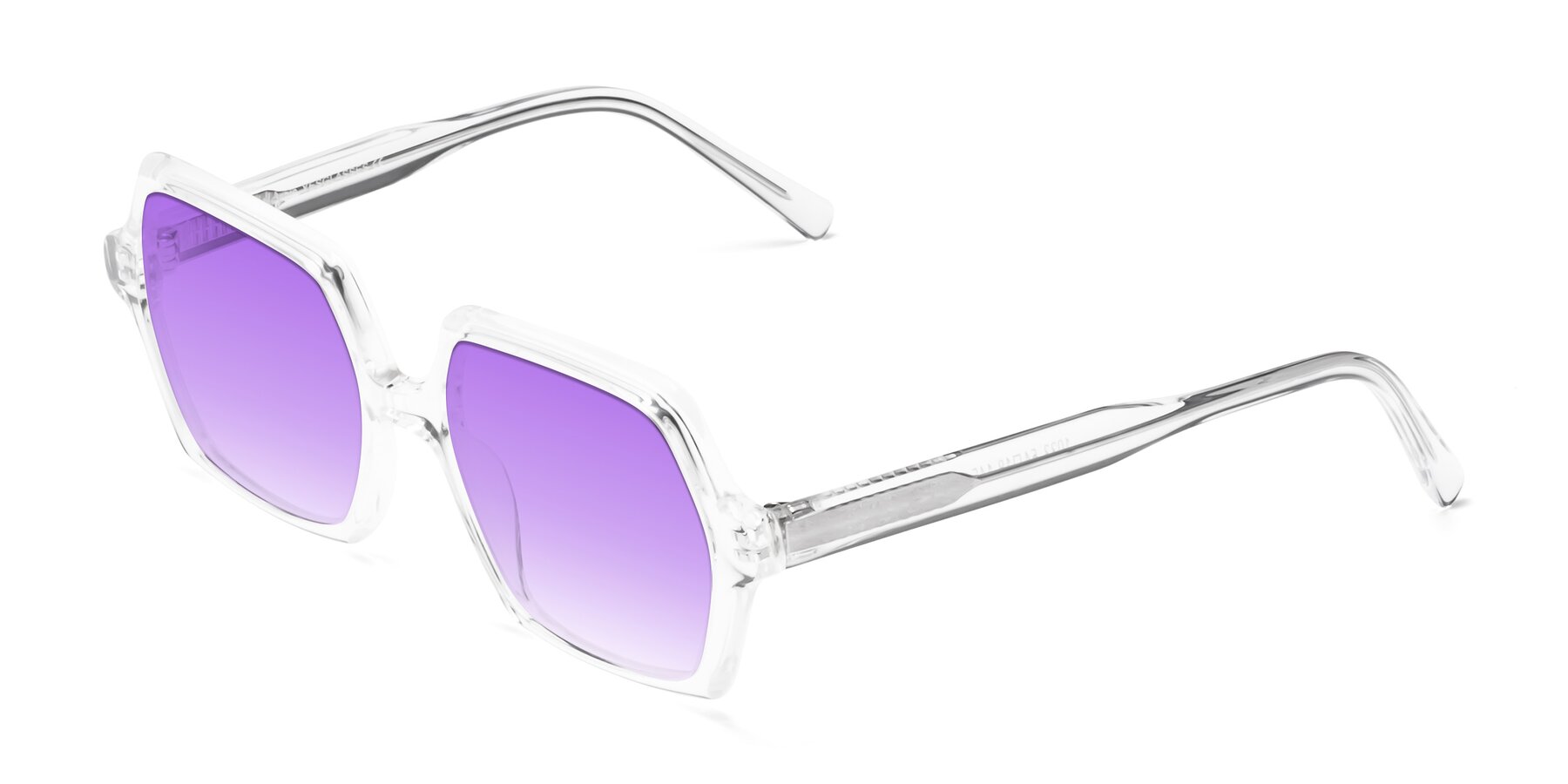 Angle of Melanie in Clear with Purple Gradient Lenses