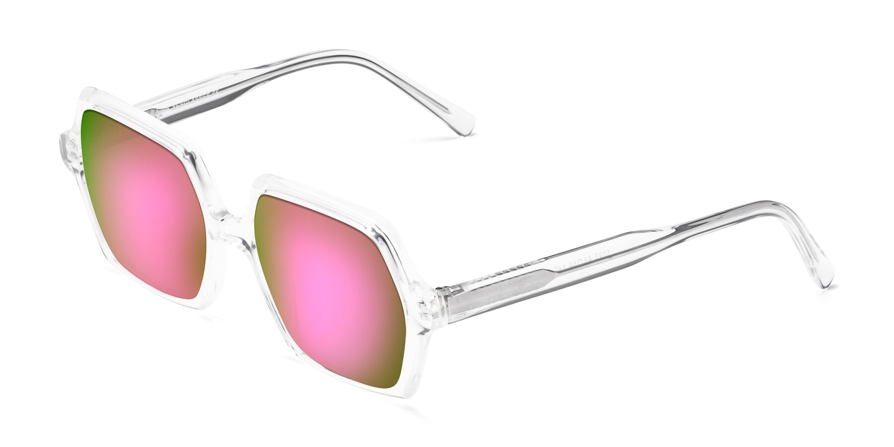 Angle of Melanie in Clear with Pink Mirrored Lenses