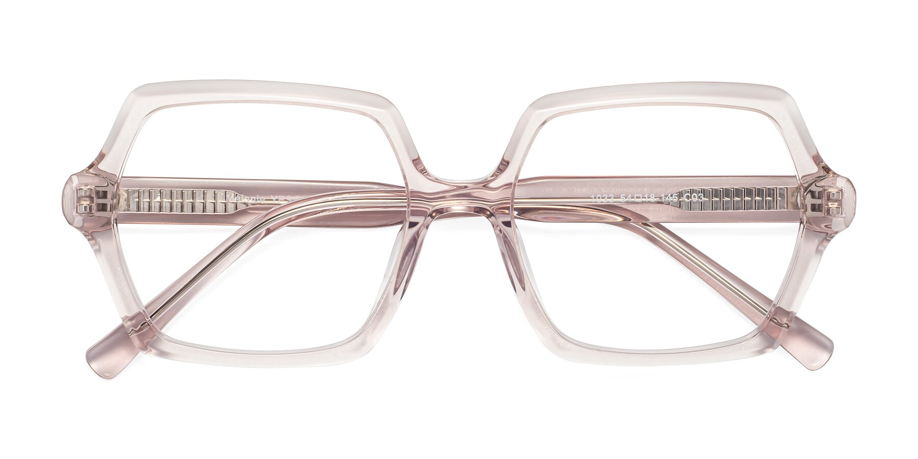 Folded Front of Melanie in Transparent Pink with Clear Eyeglass Lenses