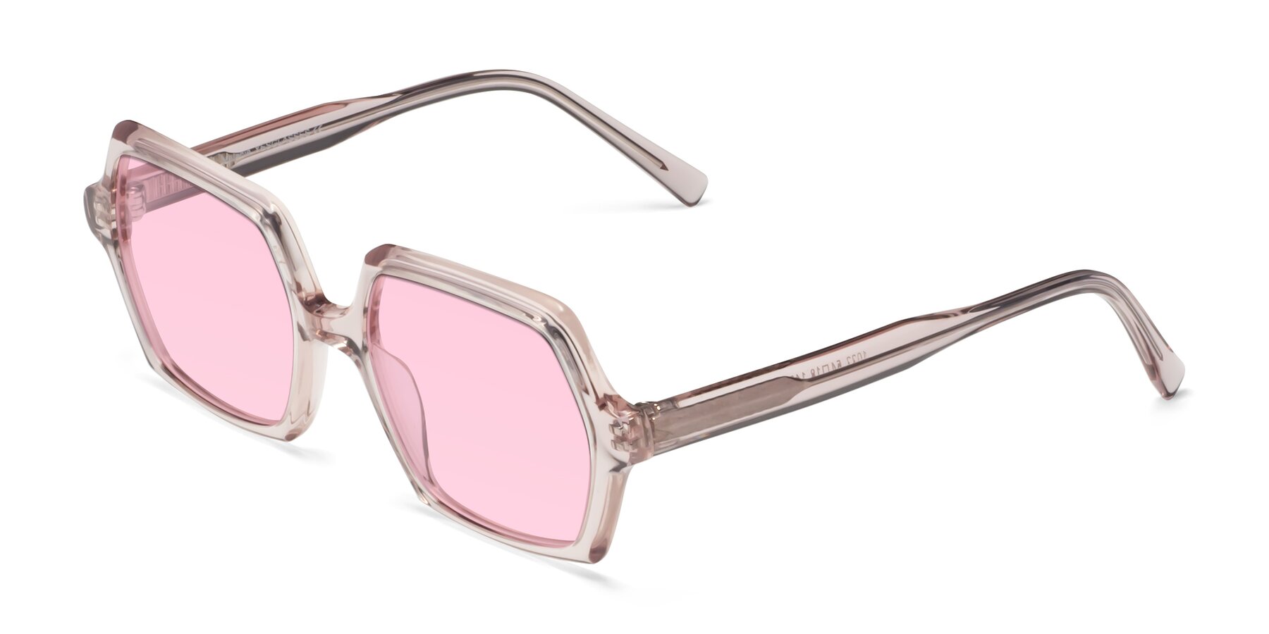 Angle of Melanie in Transparent Pink with Light Pink Tinted Lenses