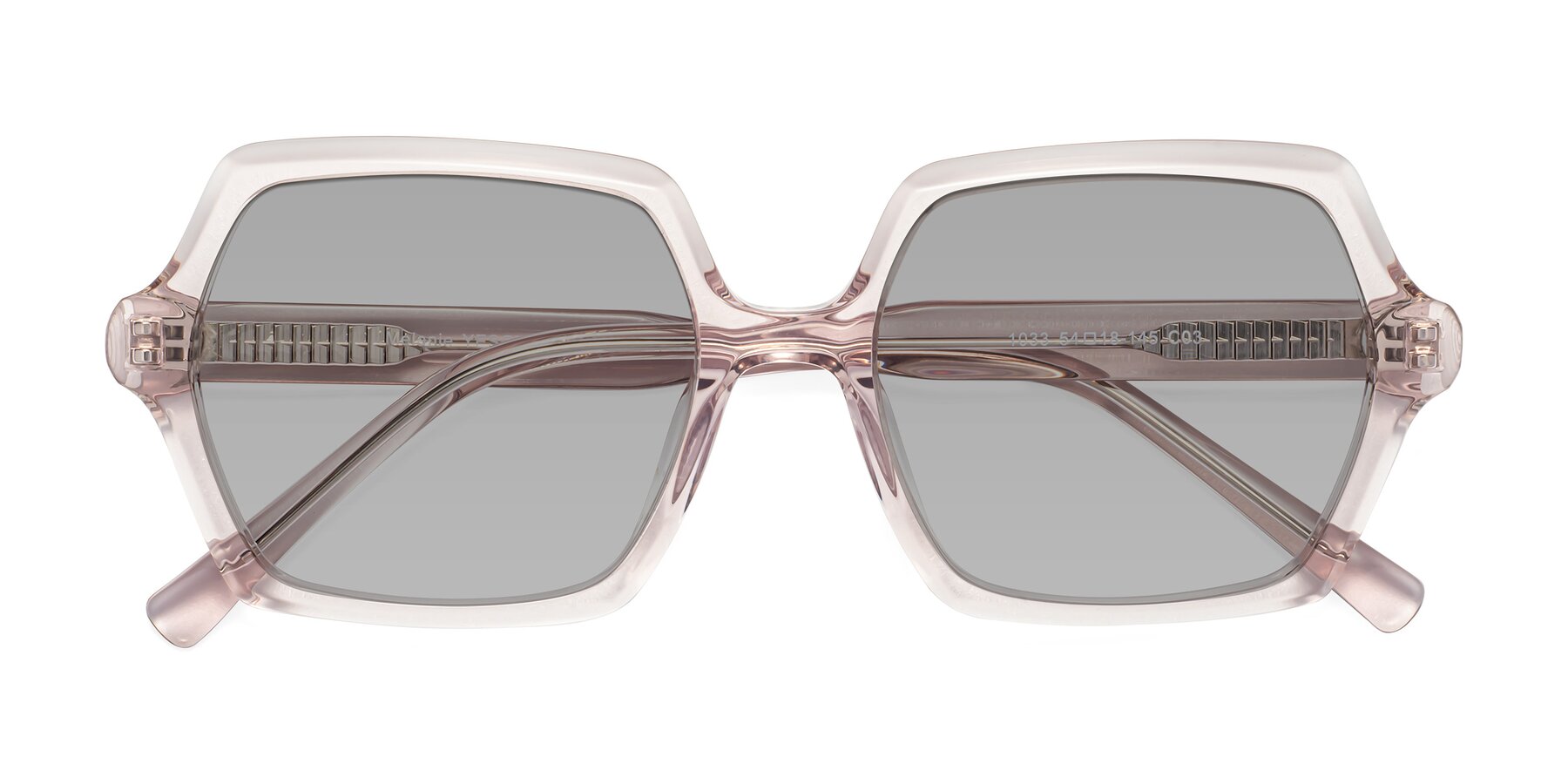 Folded Front of Melanie in Transparent Pink with Light Gray Tinted Lenses