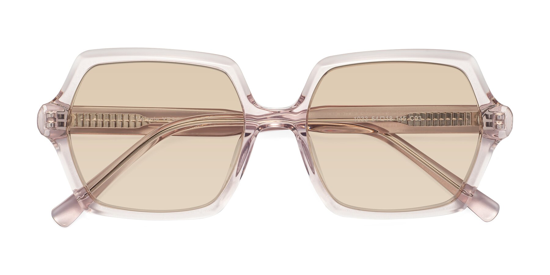 Folded Front of Melanie in Transparent Pink with Light Brown Tinted Lenses