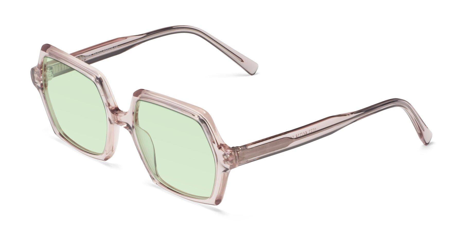 Angle of Melanie in Transparent Pink with Light Green Tinted Lenses