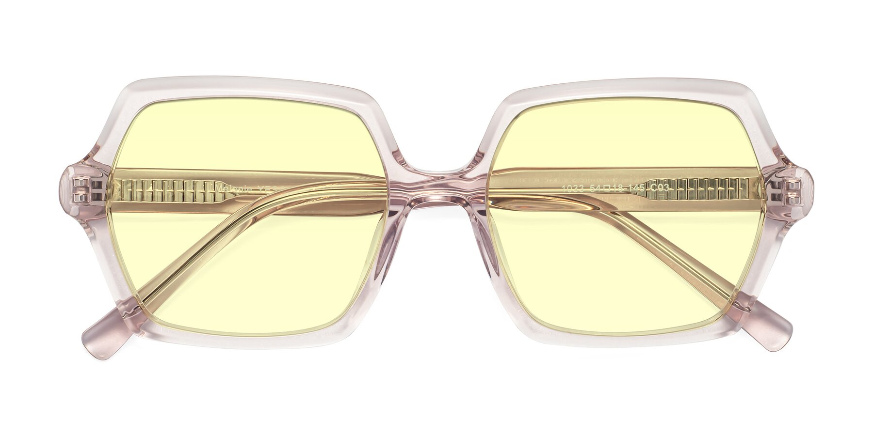 Folded Front of Melanie in Transparent Pink with Light Yellow Tinted Lenses