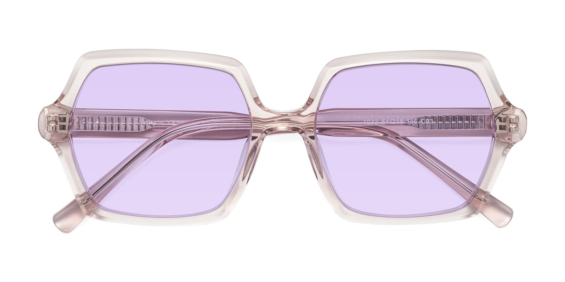 Folded Front of Melanie in Transparent Pink with Light Purple Tinted Lenses