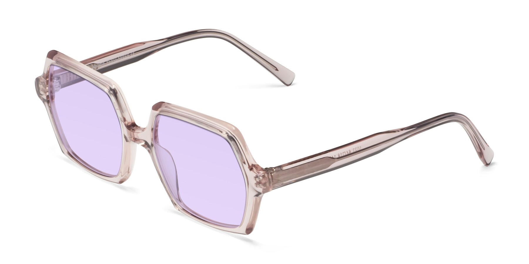 Angle of Melanie in Transparent Pink with Light Purple Tinted Lenses