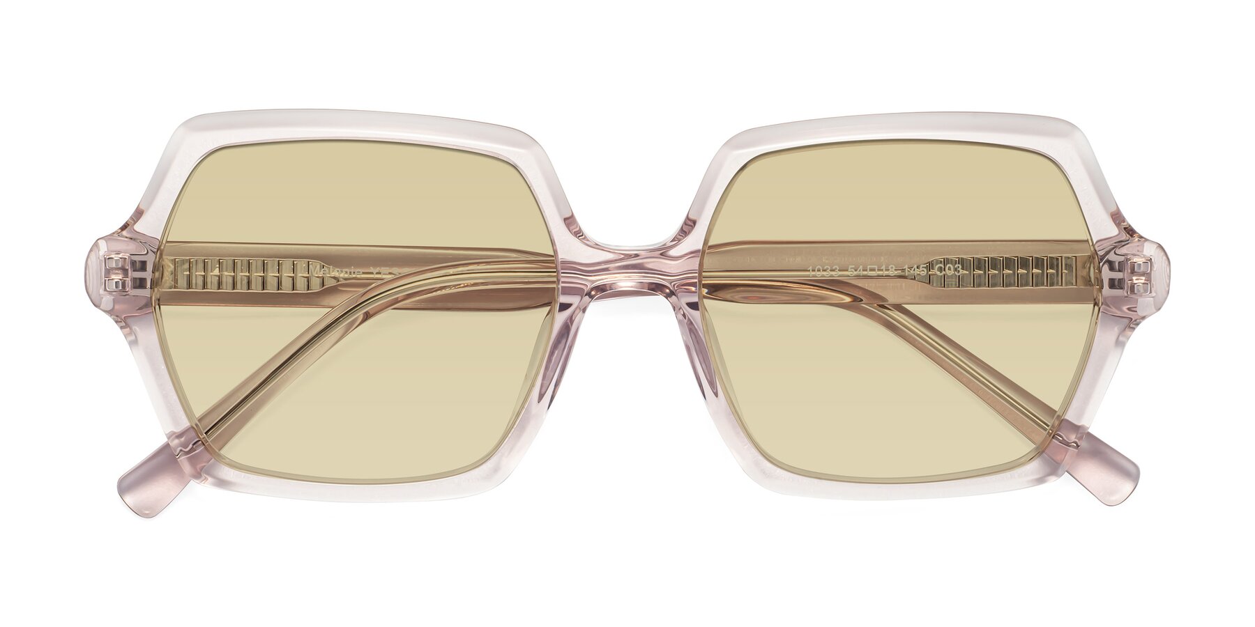 Folded Front of Melanie in Transparent Pink with Light Champagne Tinted Lenses