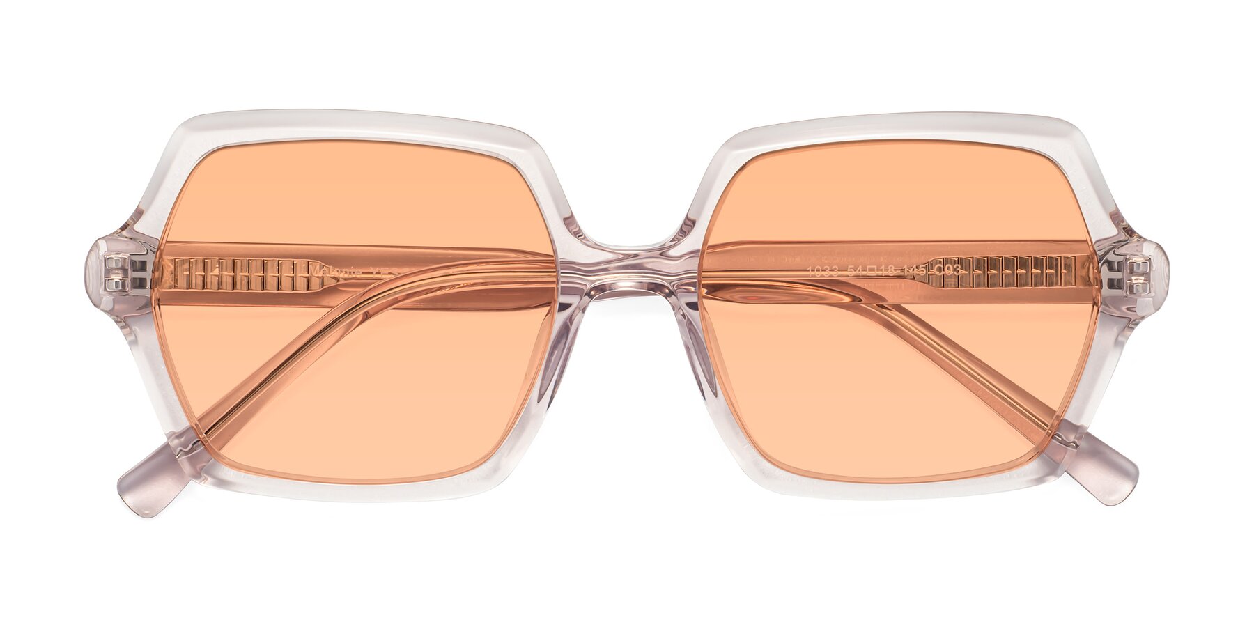 Folded Front of Melanie in Transparent Pink with Light Orange Tinted Lenses