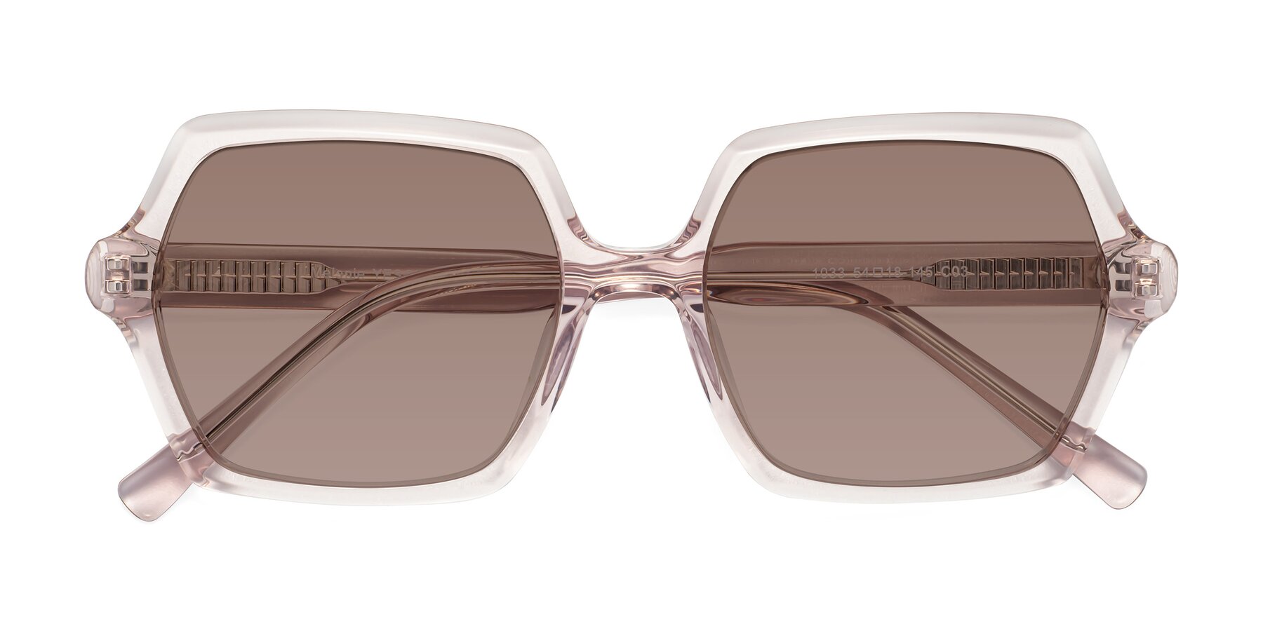 Folded Front of Melanie in Transparent Pink with Medium Brown Tinted Lenses