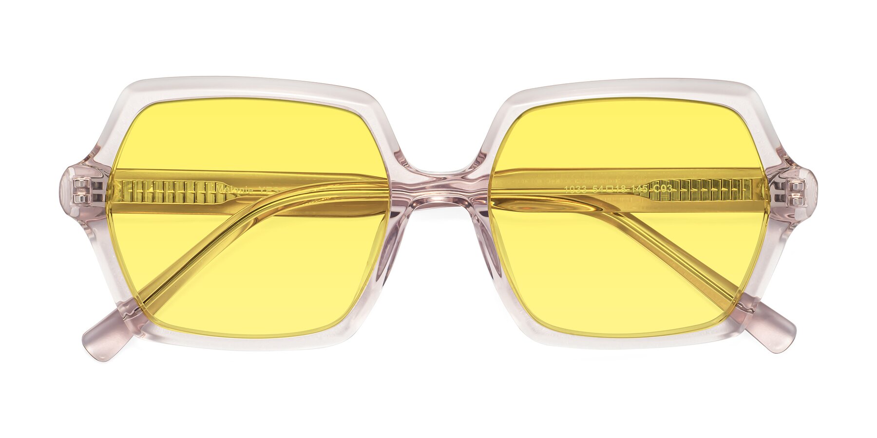 Folded Front of Melanie in Transparent Pink with Medium Yellow Tinted Lenses