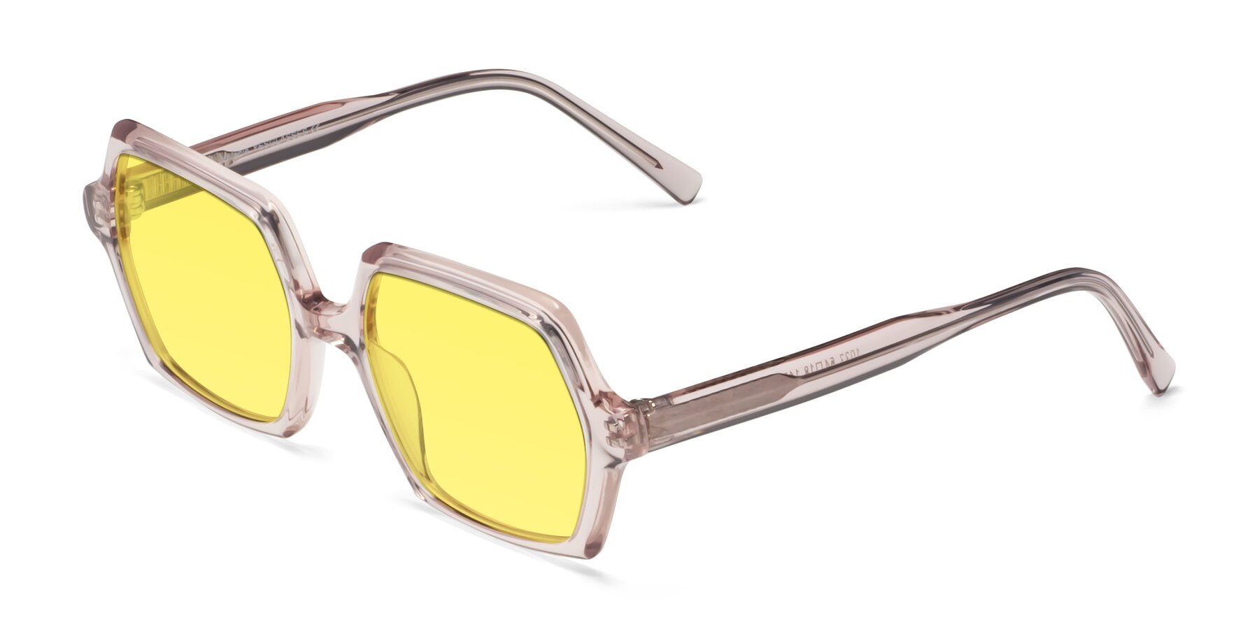 Angle of Melanie in Transparent Pink with Medium Yellow Tinted Lenses