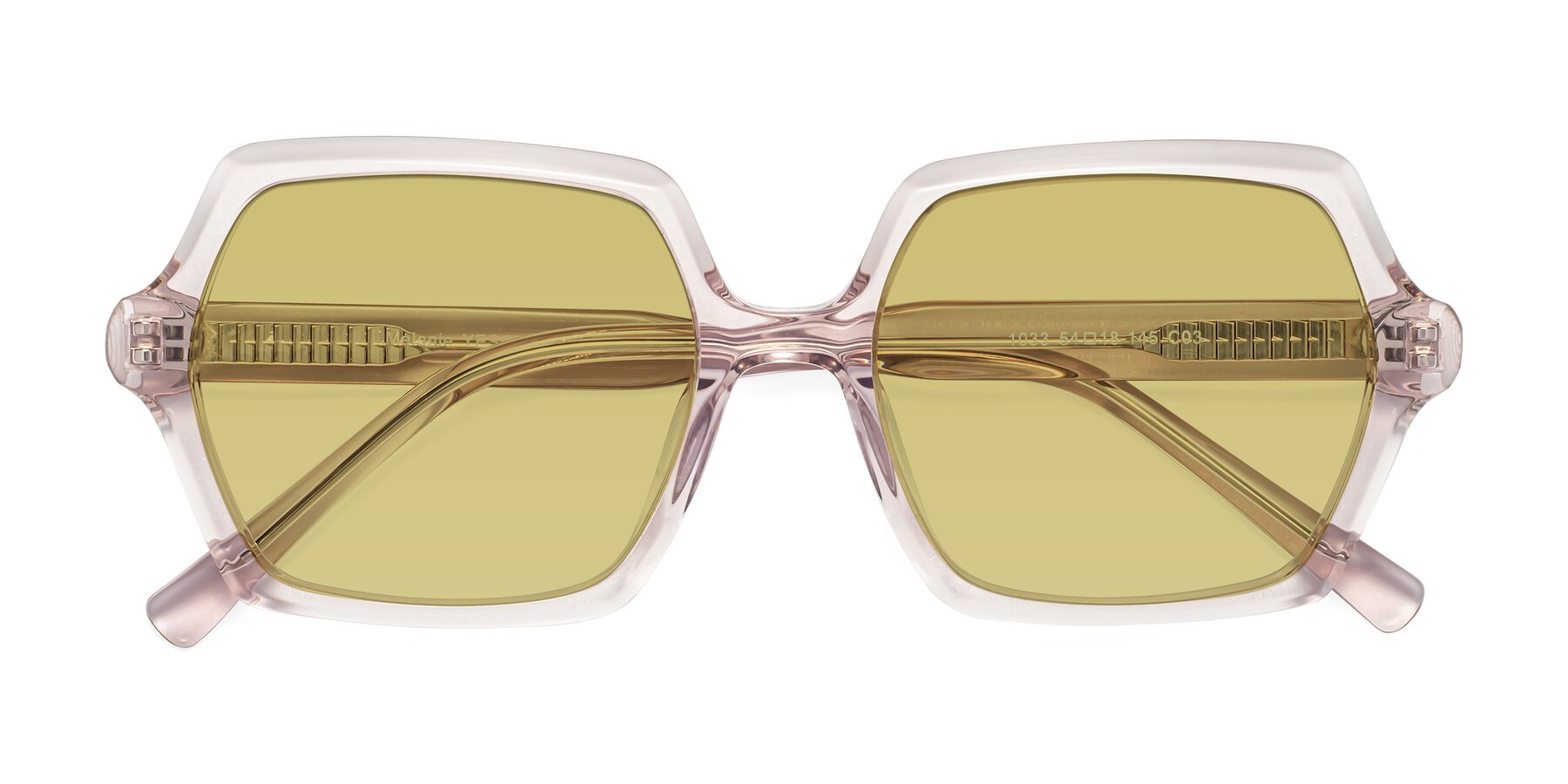 Folded Front of Melanie in Transparent Pink with Medium Champagne Tinted Lenses