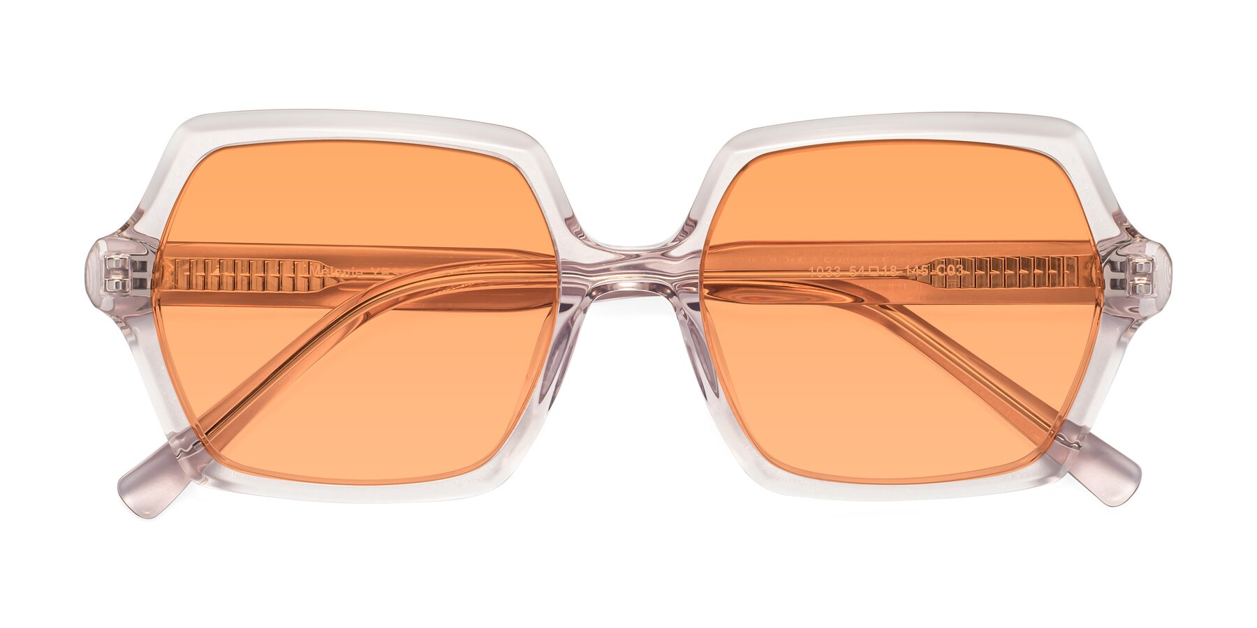 Folded Front of Melanie in Transparent Pink with Medium Orange Tinted Lenses