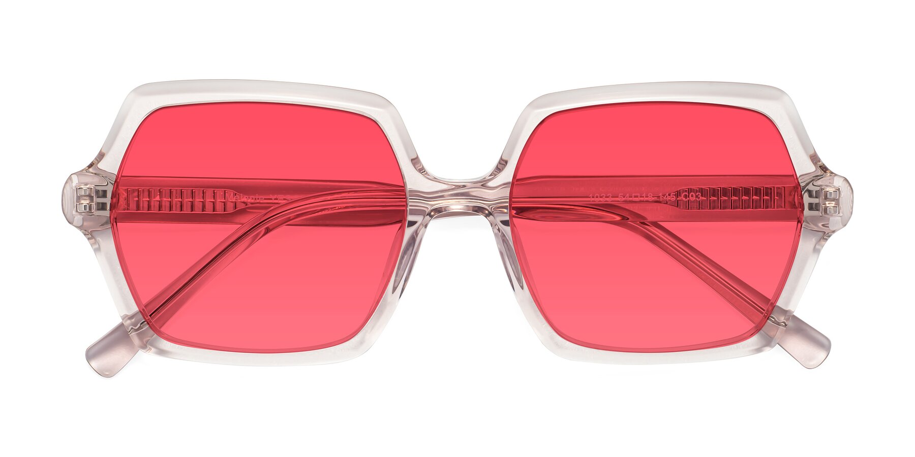 Folded Front of Melanie in Transparent Pink with Red Tinted Lenses