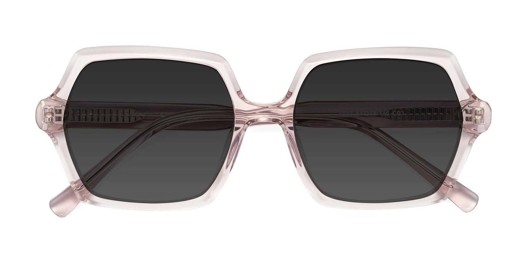 Folded Front of Melanie in Transparent Pink with Gray Tinted Lenses