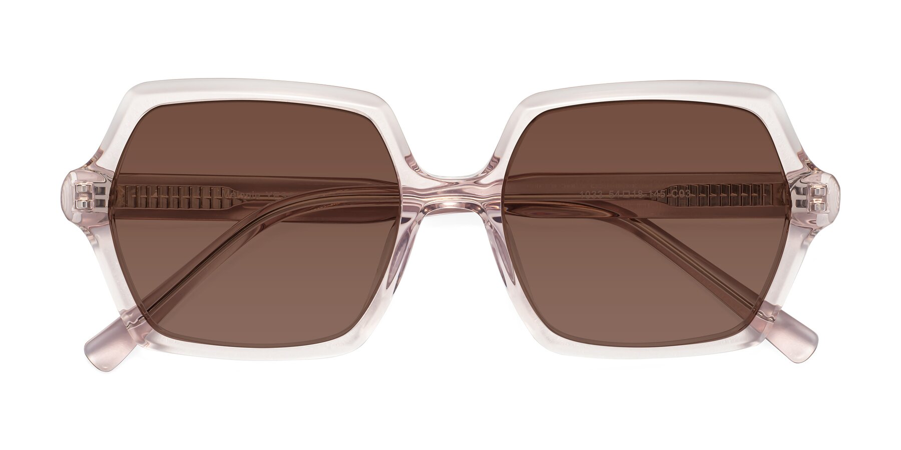 Folded Front of Melanie in Transparent Pink with Brown Tinted Lenses