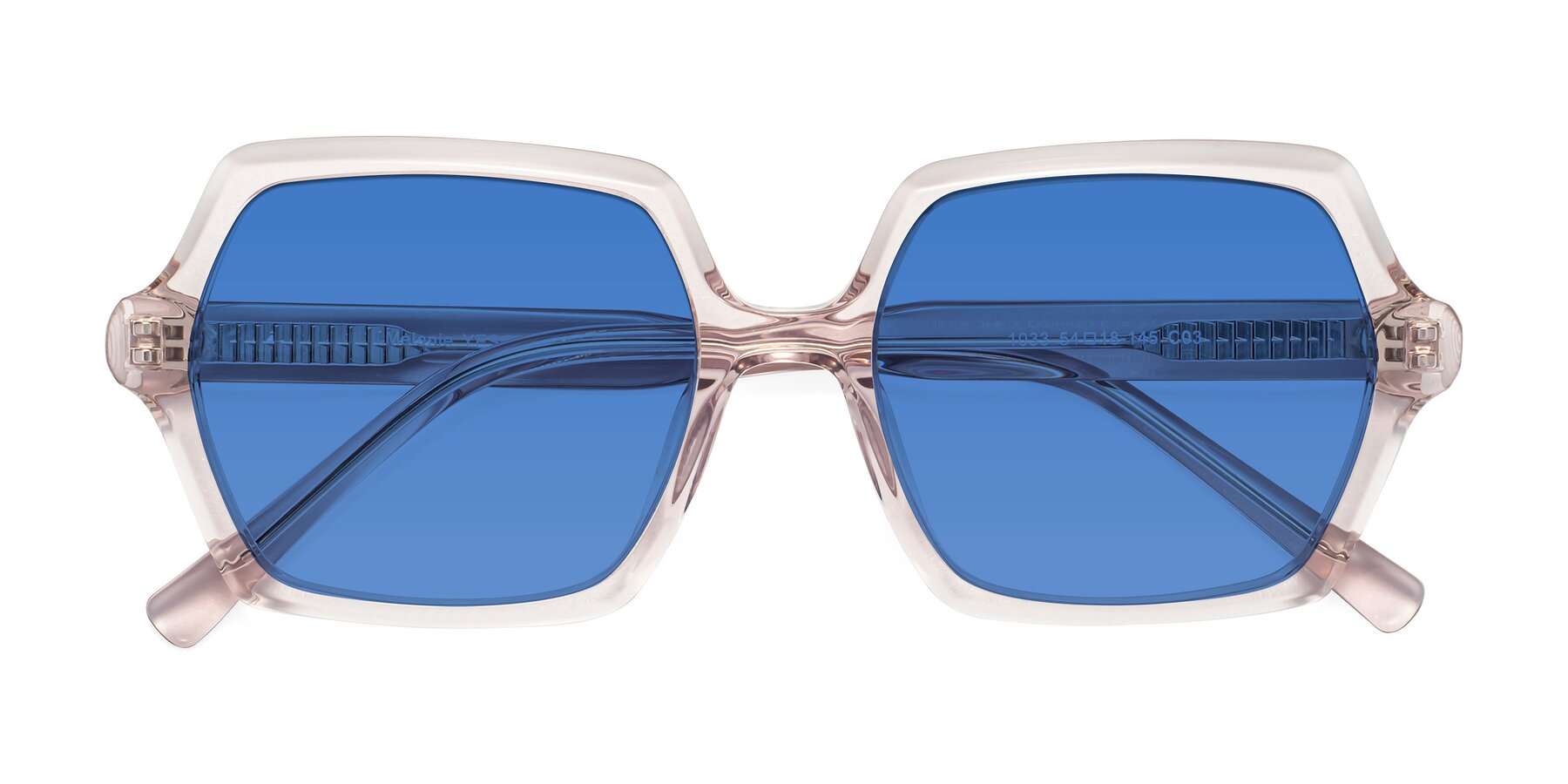 Folded Front of Melanie in Transparent Pink with Blue Tinted Lenses