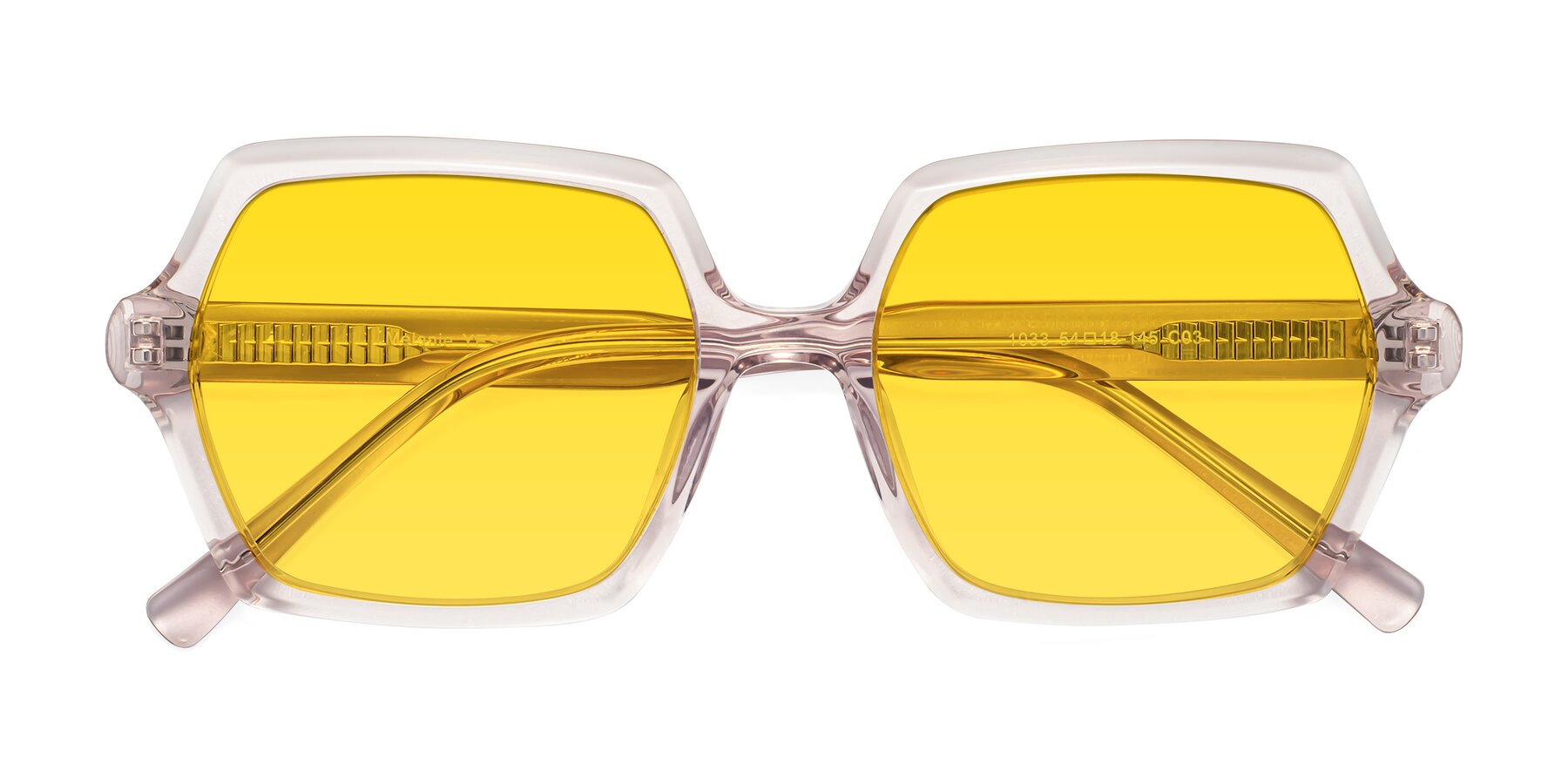 Folded Front of Melanie in Transparent Pink with Yellow Tinted Lenses