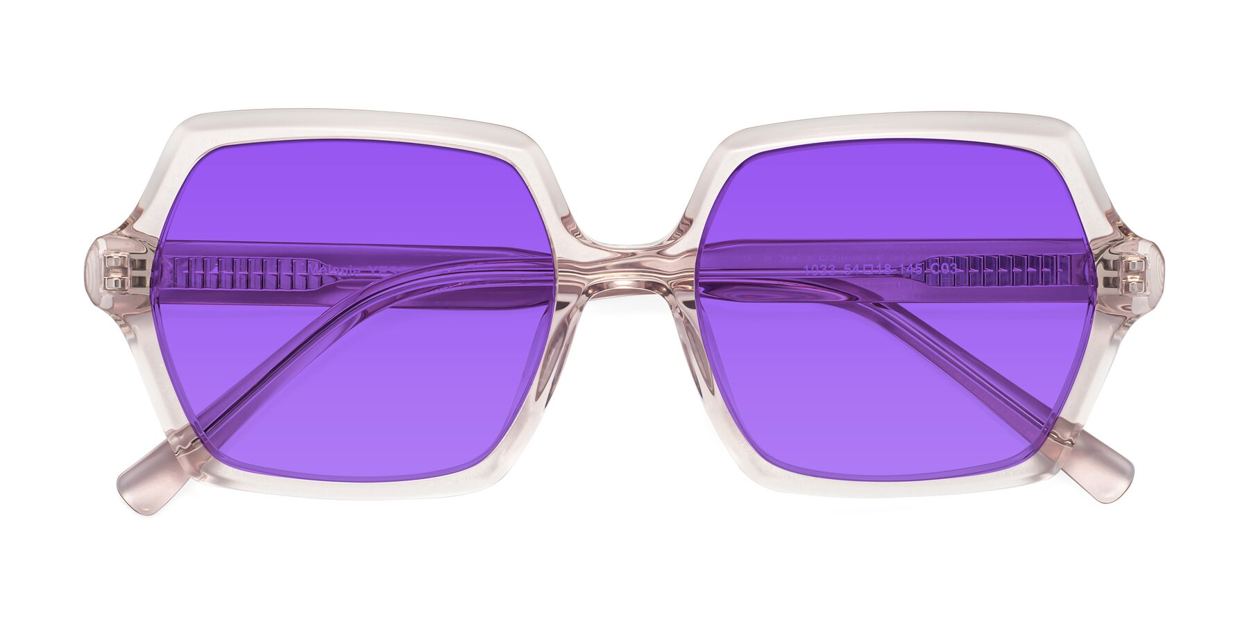 Folded Front of Melanie in Transparent Pink with Purple Tinted Lenses
