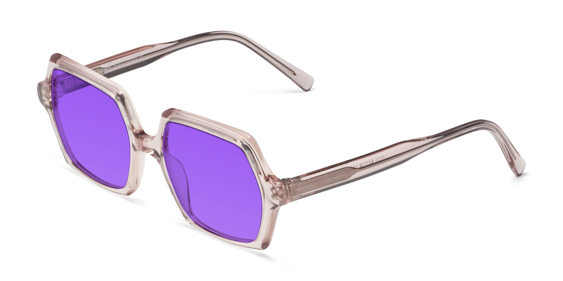 Angle of Melanie in Transparent Pink with Purple Tinted Lenses