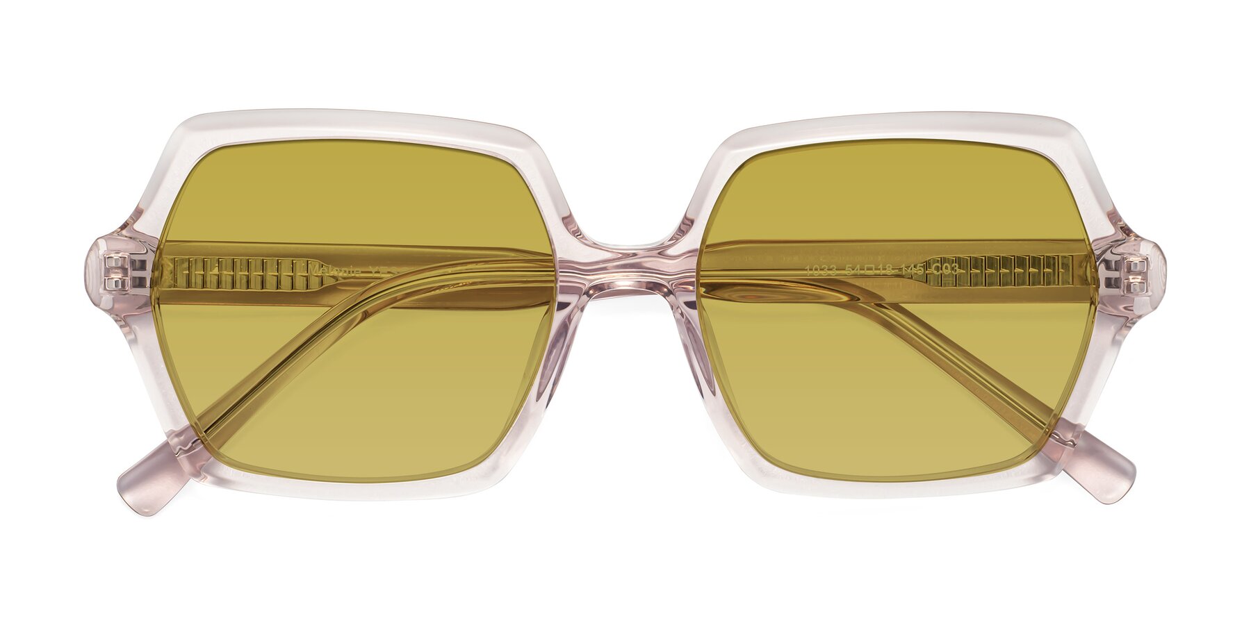 Folded Front of Melanie in Transparent Pink with Champagne Tinted Lenses