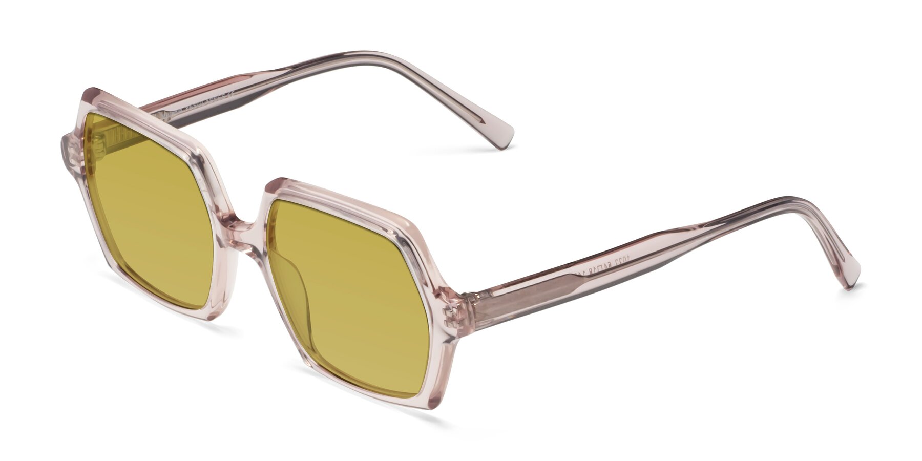 Angle of Melanie in Transparent Pink with Champagne Tinted Lenses