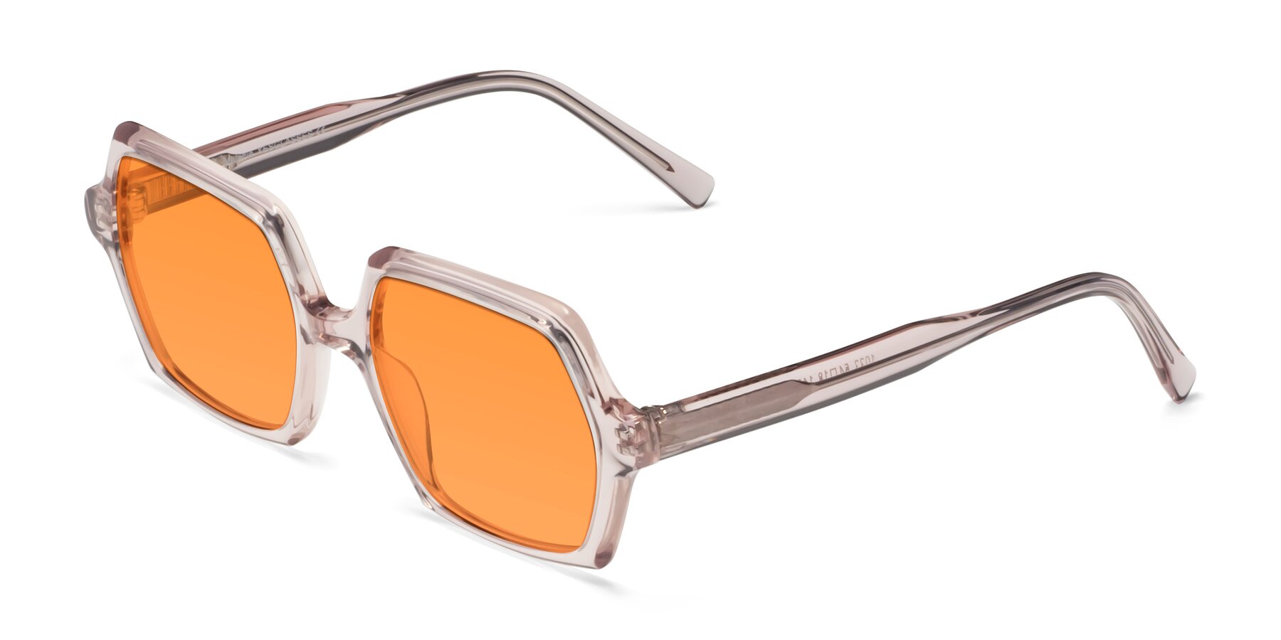 Angle of Melanie in Transparent Pink with Orange Tinted Lenses