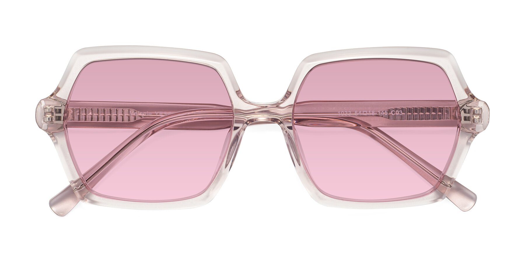 Folded Front of Melanie in Transparent Pink with Light Wine Tinted Lenses