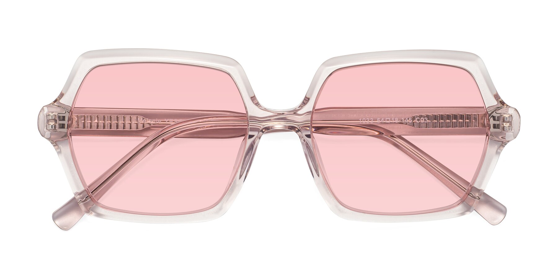 Folded Front of Melanie in Transparent Pink with Light Garnet Tinted Lenses