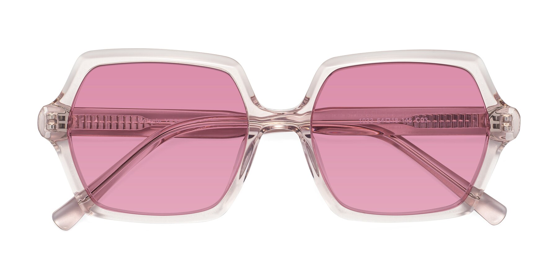 Folded Front of Melanie in Transparent Pink with Medium Wine Tinted Lenses