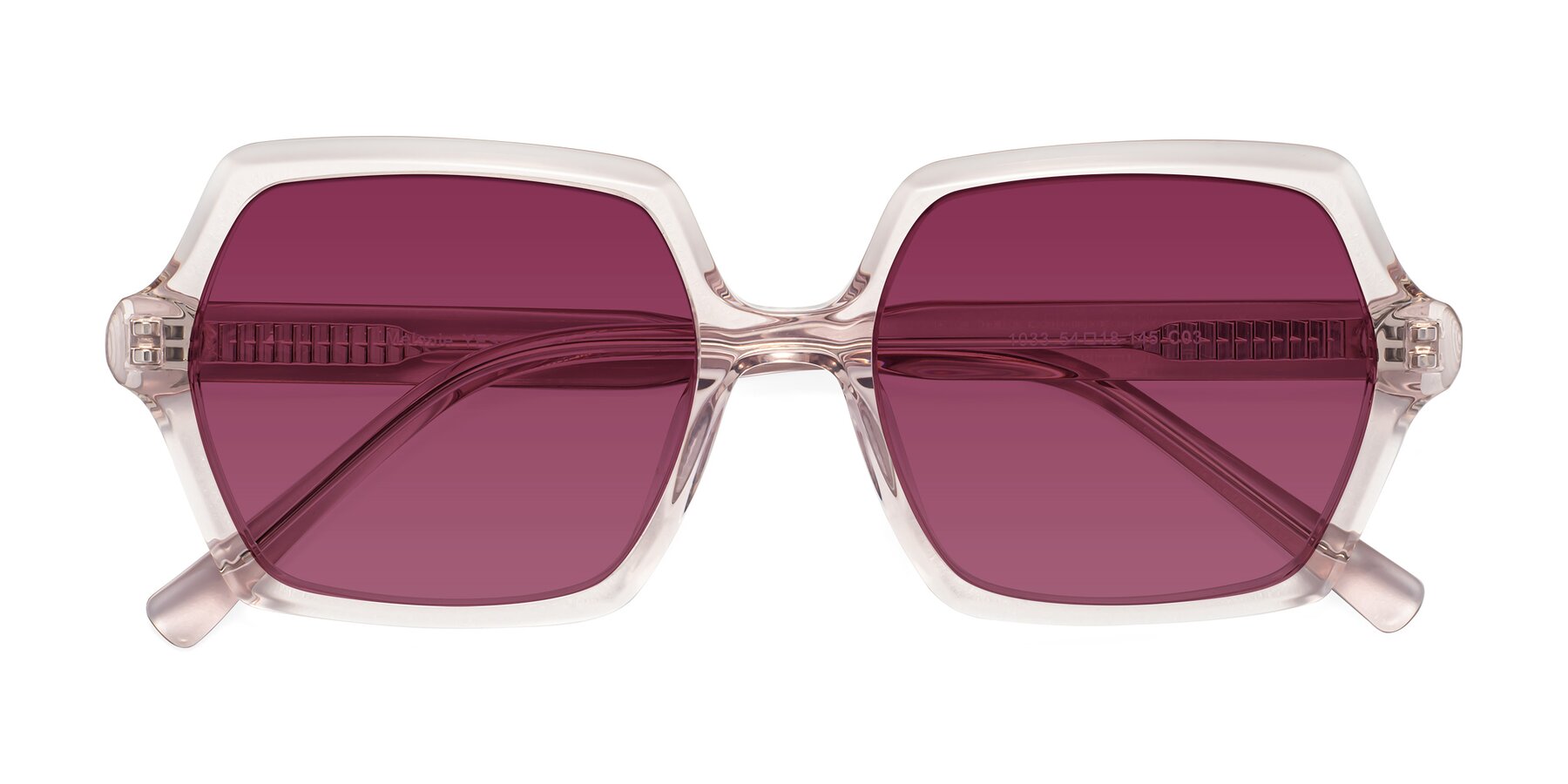 Folded Front of Melanie in Transparent Pink with Wine Tinted Lenses