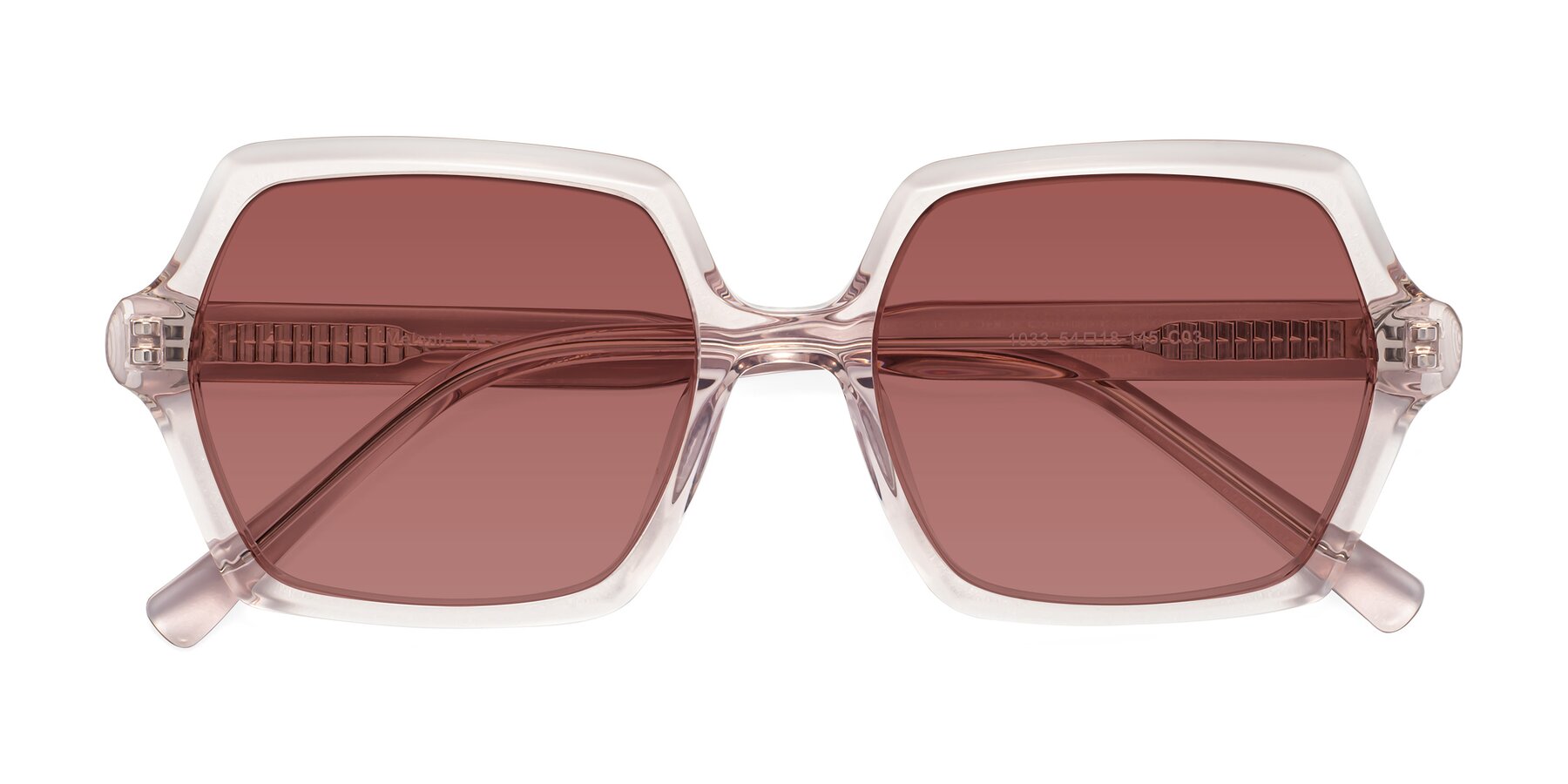 Folded Front of Melanie in Transparent Pink with Garnet Tinted Lenses