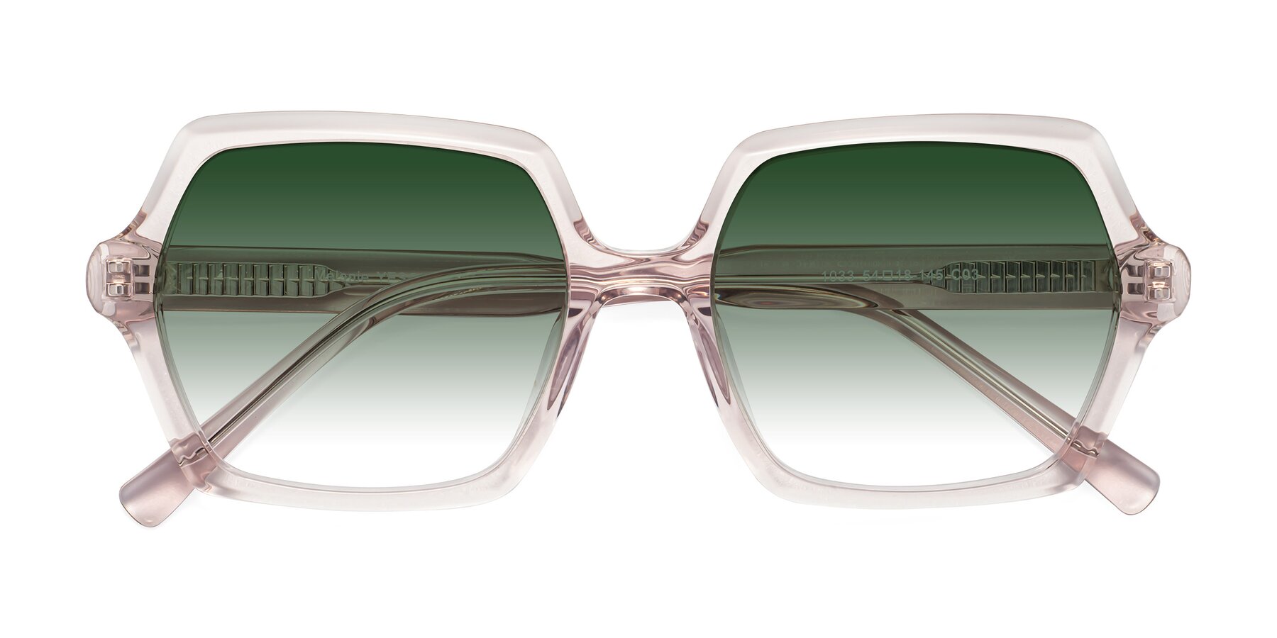 Folded Front of Melanie in Transparent Pink with Green Gradient Lenses
